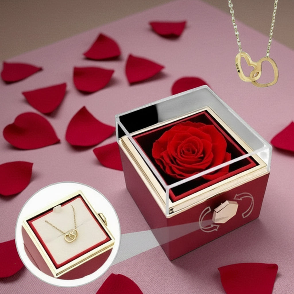 coffret rose éternelle avec collier gravée